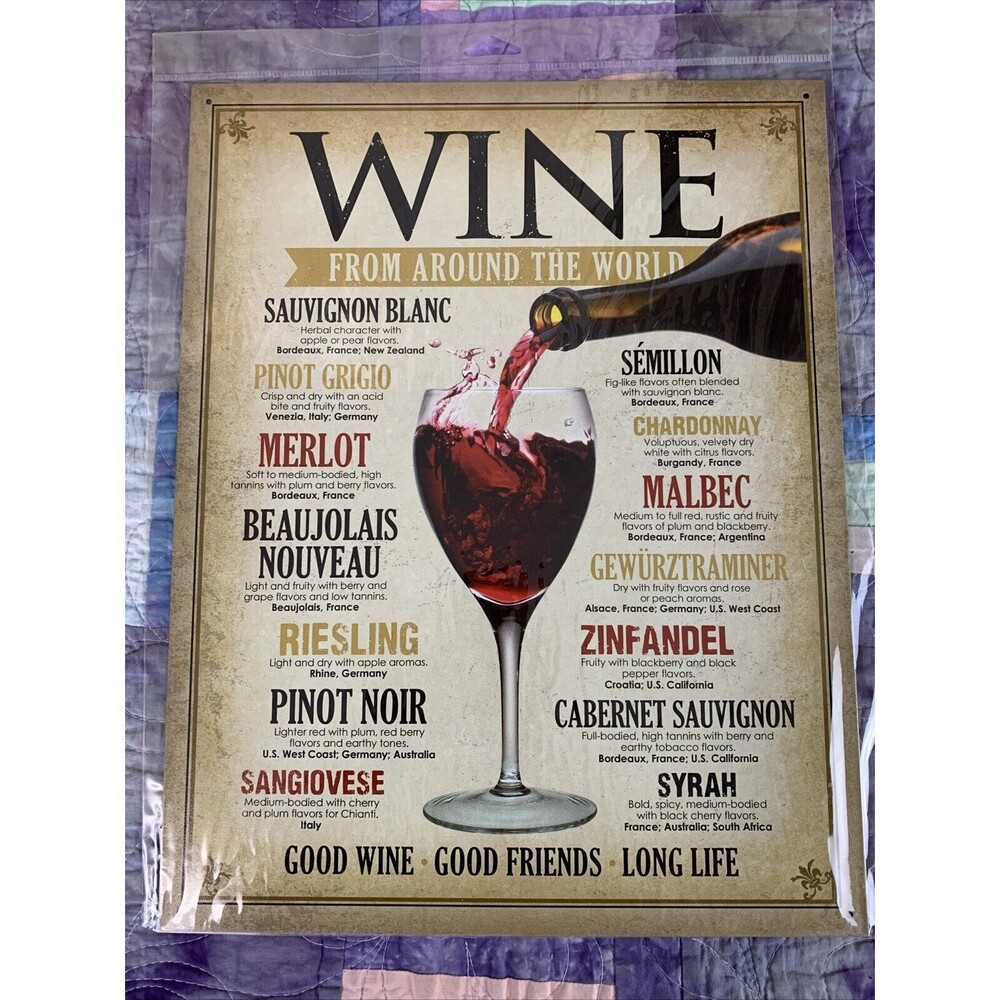 Wine From Around The World Metal 12.5x16 Sign Kitchen She Shack Wall Decor